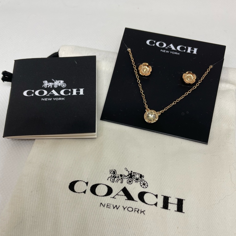 Brand New Coach open circle necklace and tea rose studs